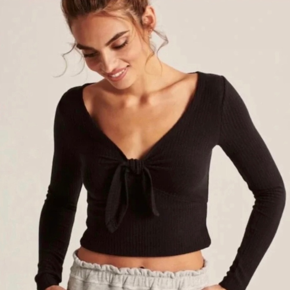 Cream Knotted Bow Tight Long Sleeve Top